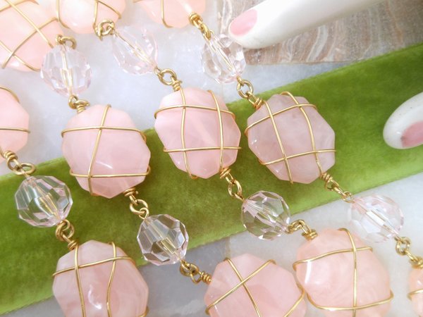 Vintage JOAN RIVERS Necklace Pink Caged Chain Designer Bead Acrylic Lucite Bead Statement Runway Jewelry Gift, VivianJoel.com