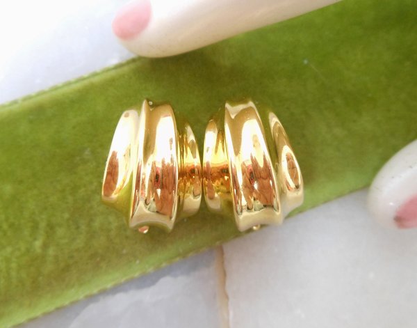 Vintage GIVENCHY Earrings Shiny Gold Plate Designer Clip On Classic Timeless Half Hoop Paris New York Runway Jewelry Gift, VivianJoel.com