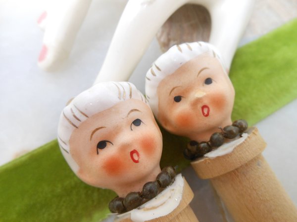 Vintage LOT 2 Girl Angel Head Set Ceramic Figurine Japan Mid Century Craft Supply Christmas Angel, VivianJoel.com