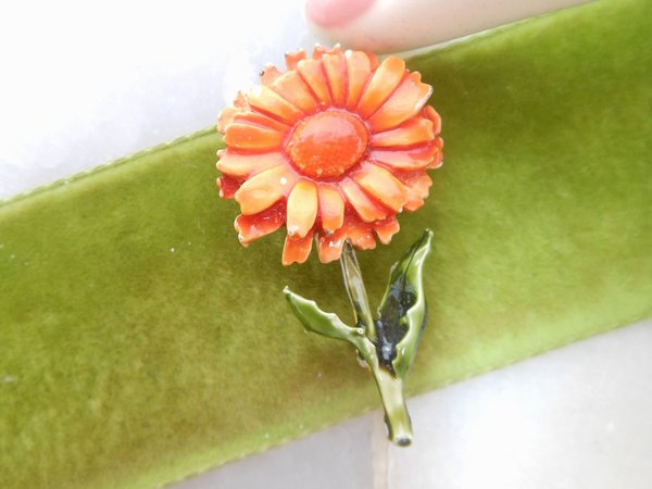Vintage HAR Enamel Flower Pin Petite Mini Brooch Orange Daisy Designer Jewelry Mid Century Gift, VivianJoel.com